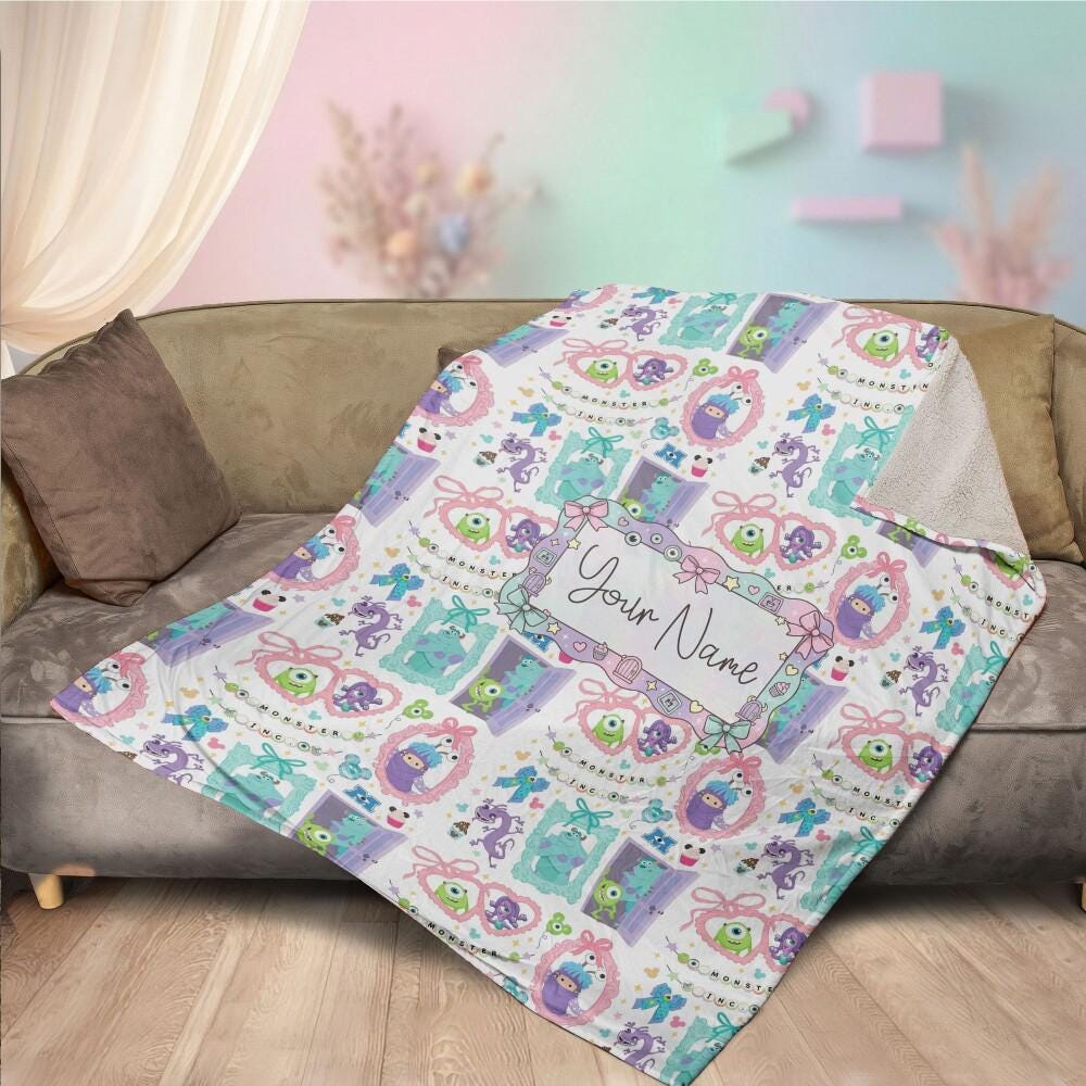 Adorable Monsters Inc Coquette Custom Blanket, Personalized Name Mike Sulley Boo Throw, Scary Cute Nursery Decor Birthday Gift 2026