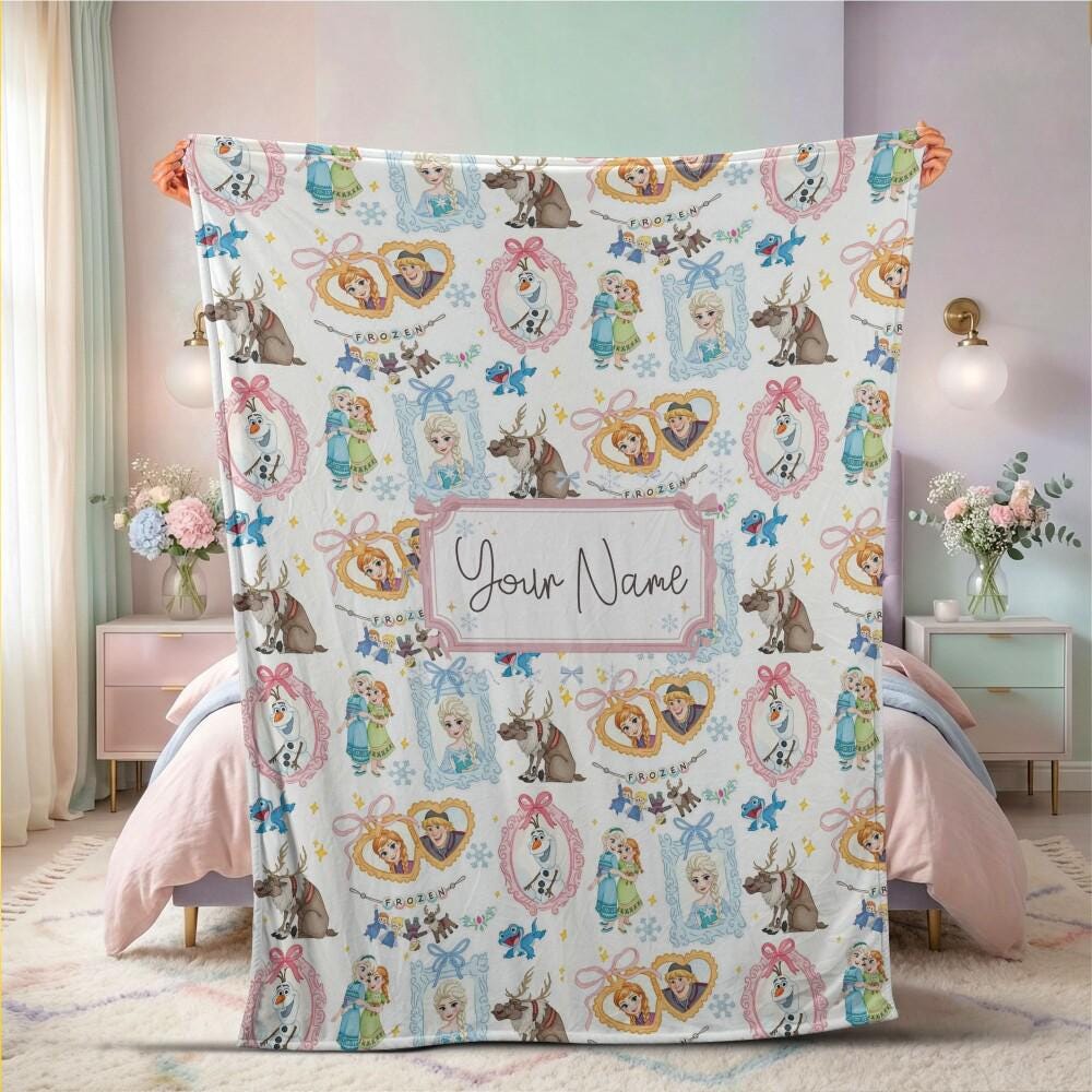 Enchanted Frozen Team Custom Blanket for Kids, Personalized Name Elsa Anna Olaf White Throw, Winter Fairytale Nursery Decor 2026