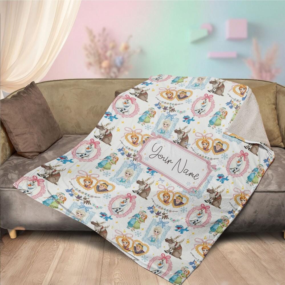 Enchanted Frozen Team Custom Blanket for Kids, Personalized Name Elsa Anna Olaf White Throw, Winter Fairytale Nursery Decor 2026