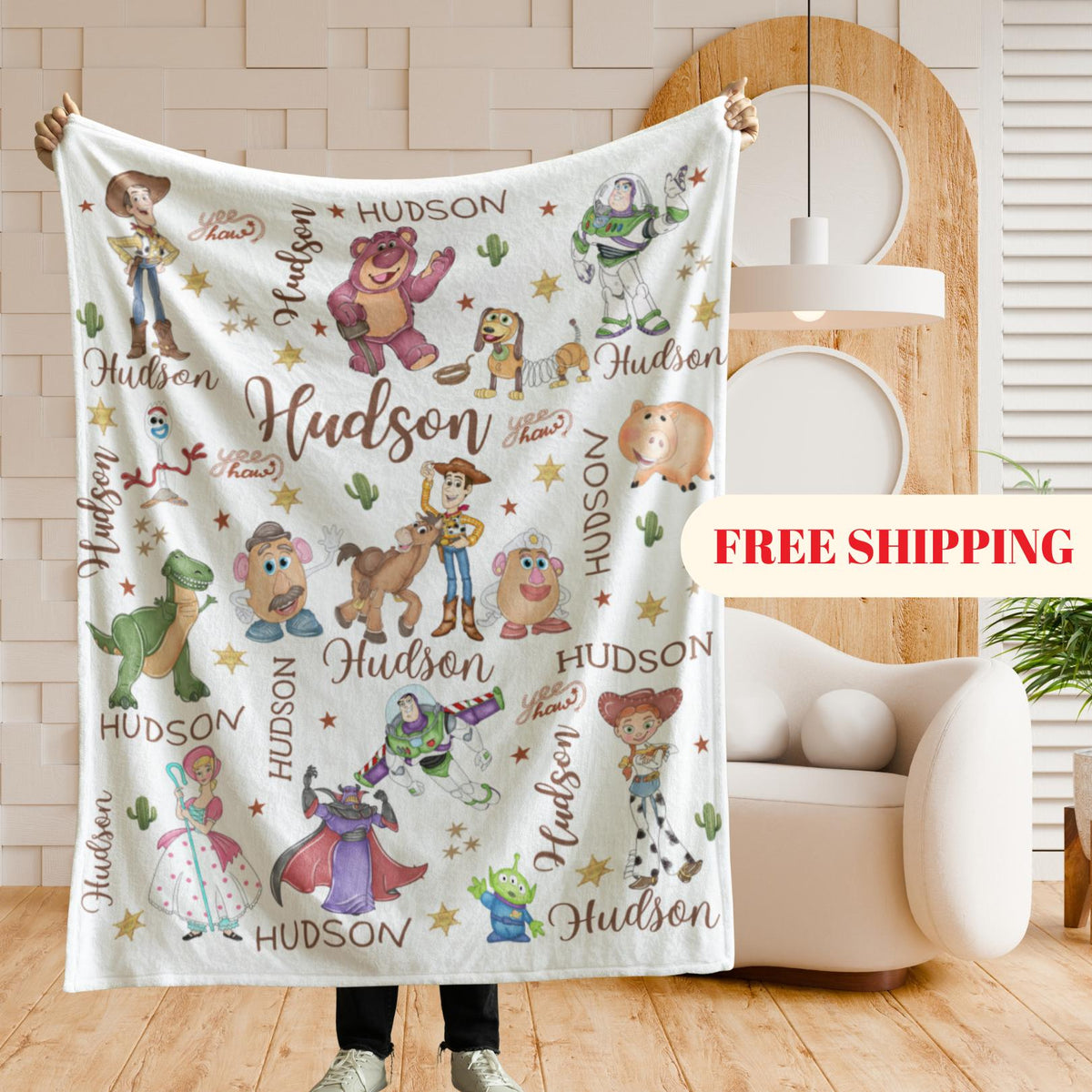 Personalized Toy Story Blanket, Custom Name Minky Flannel Throw
