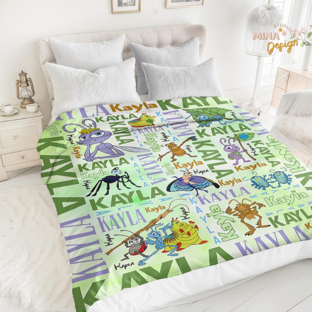 Personalized Disney A Bug's Life Blanket, Flik Princess Atta Heimlich Birthday Boy, Birthday Girl Family Home Decor Baby Shower Gift for Kid