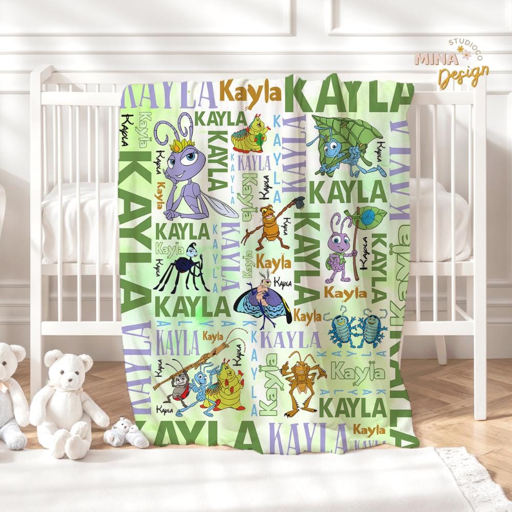 Personalized Disney A Bug's Life Blanket, Flik Princess Atta Heimlich Birthday Boy, Birthday Girl Family Home Decor Baby Shower Gift for Kid