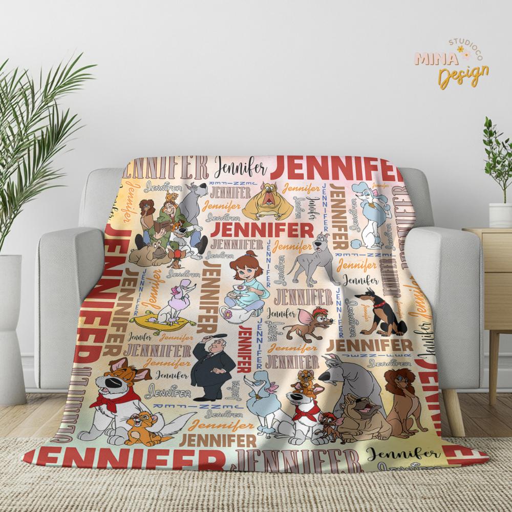 Personalized Disney Oliver & Company Blanket, Oliver Georgette Dog Lovers Birthday Boy, Birthday Girl, Dog Mom Dad Lovers Family Home Decor