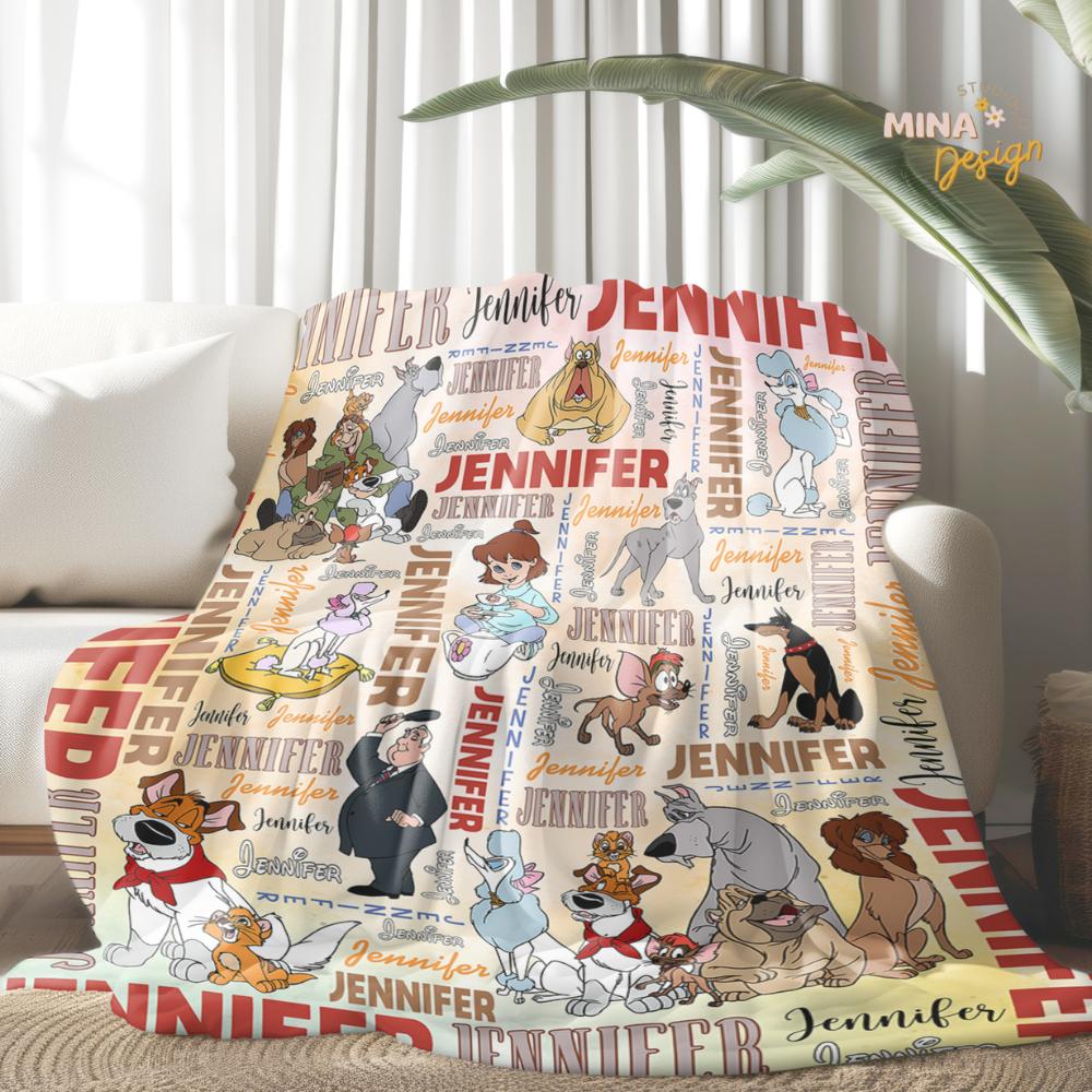 Personalized Disney Oliver & Company Blanket, Oliver Georgette Dog Lovers Birthday Boy, Birthday Girl, Dog Mom Dad Lovers Family Home Decor