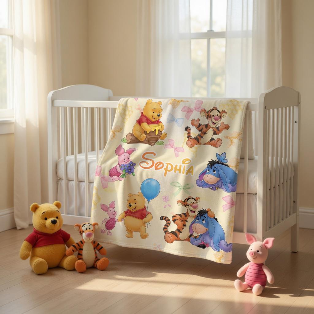 Personalized Winnie the Pooh Blanket, Custom Name with Winnie the Pooh Blanket, Classic Pooh Blanket, Storybook Newborn Gift
