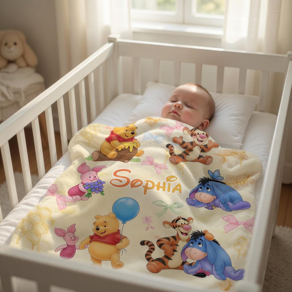 Personalized Winnie the Pooh Blanket, Custom Name with Winnie the Pooh Blanket, Classic Pooh Blanket, Storybook Newborn Gift