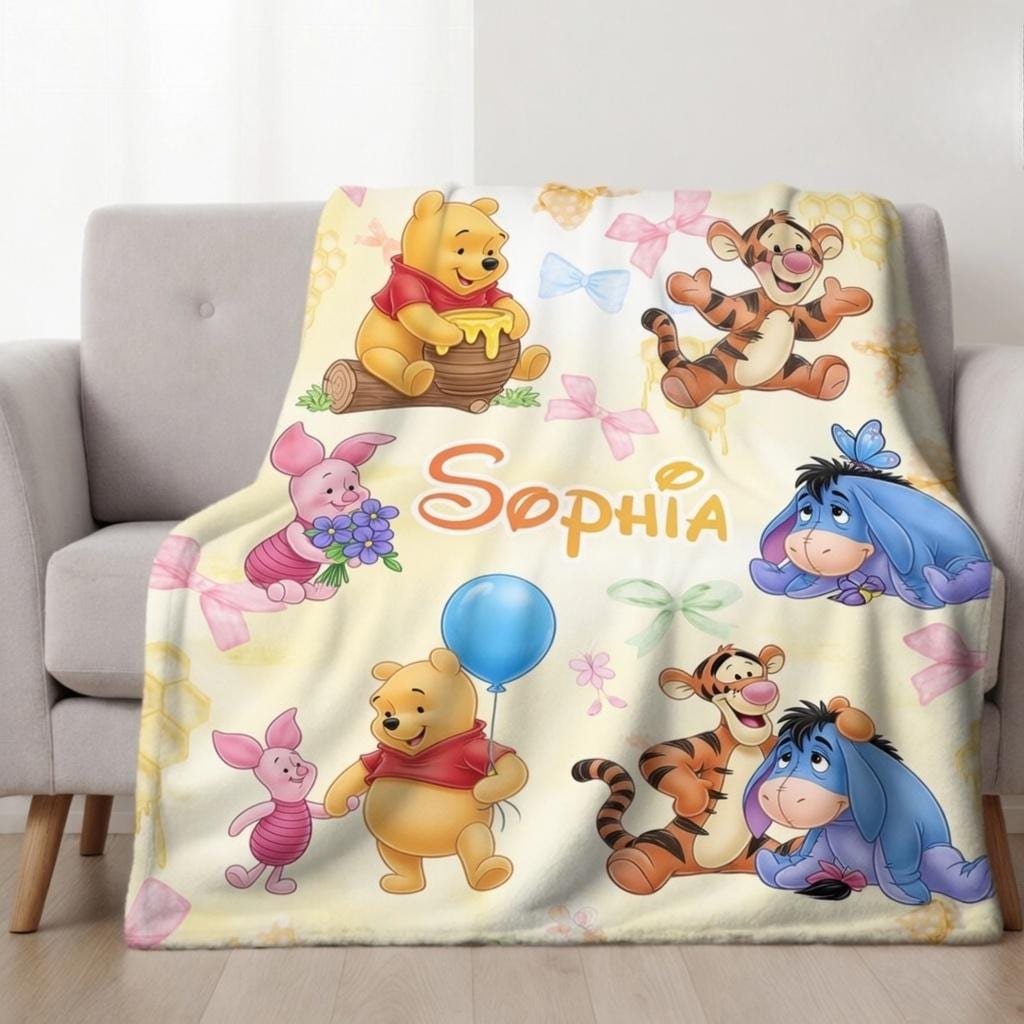 Personalized Winnie the Pooh Blanket, Custom Name with Winnie the Pooh Blanket, Classic Pooh Blanket, Storybook Newborn Gift