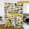 Personalized Disney Cute Yellow Characters Blanket, Custom Name Disney Blanket, Funny Banana Crew Blanket, Perfect Gift for Boy or Girl