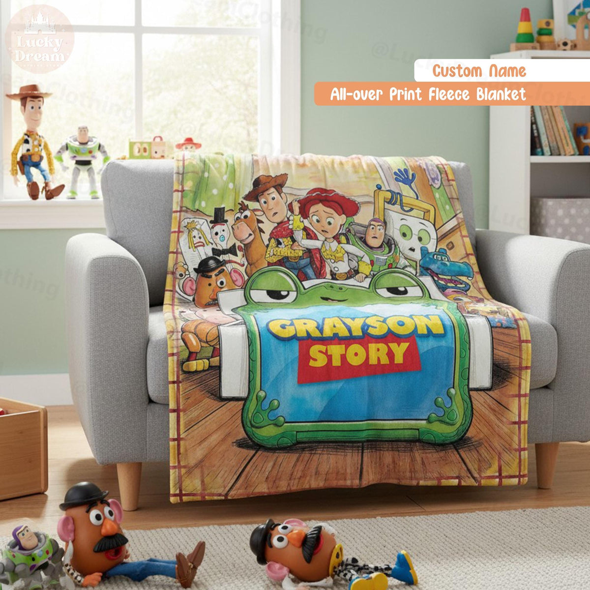 Personalized Toy Story 5 Blanket, Custom Name Disney Toy Story Blanket, Woody Buzz Lightyear Jessie Blanket, Toy Story 5 Gift for Boy, Girl
