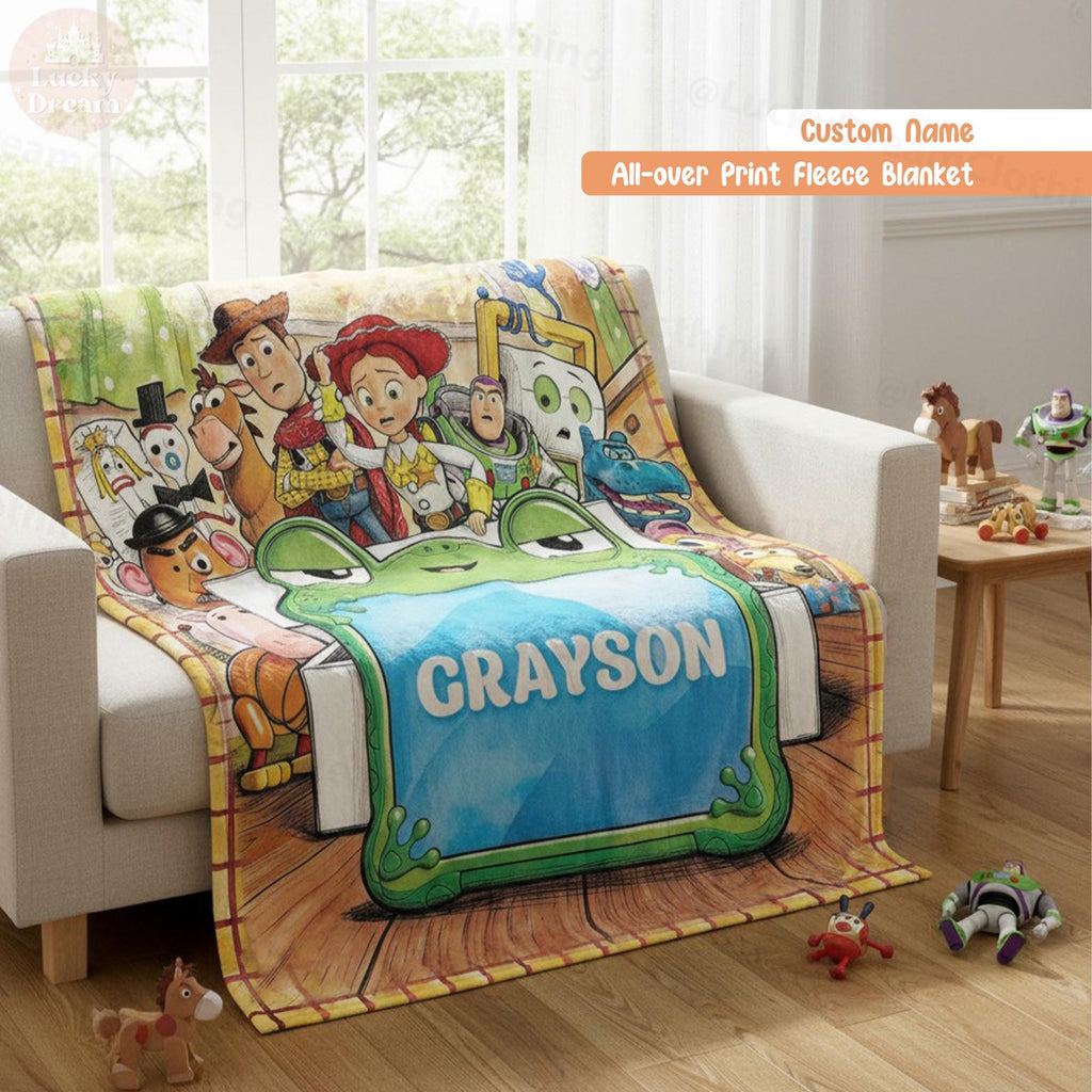 Personalized Toy Story 5 Blanket, Custom Name Disney Toy Story Blanket, Woody Buzz Lightyear Jessie Blanket, Toy Story 5 Gift for Boy, Girl