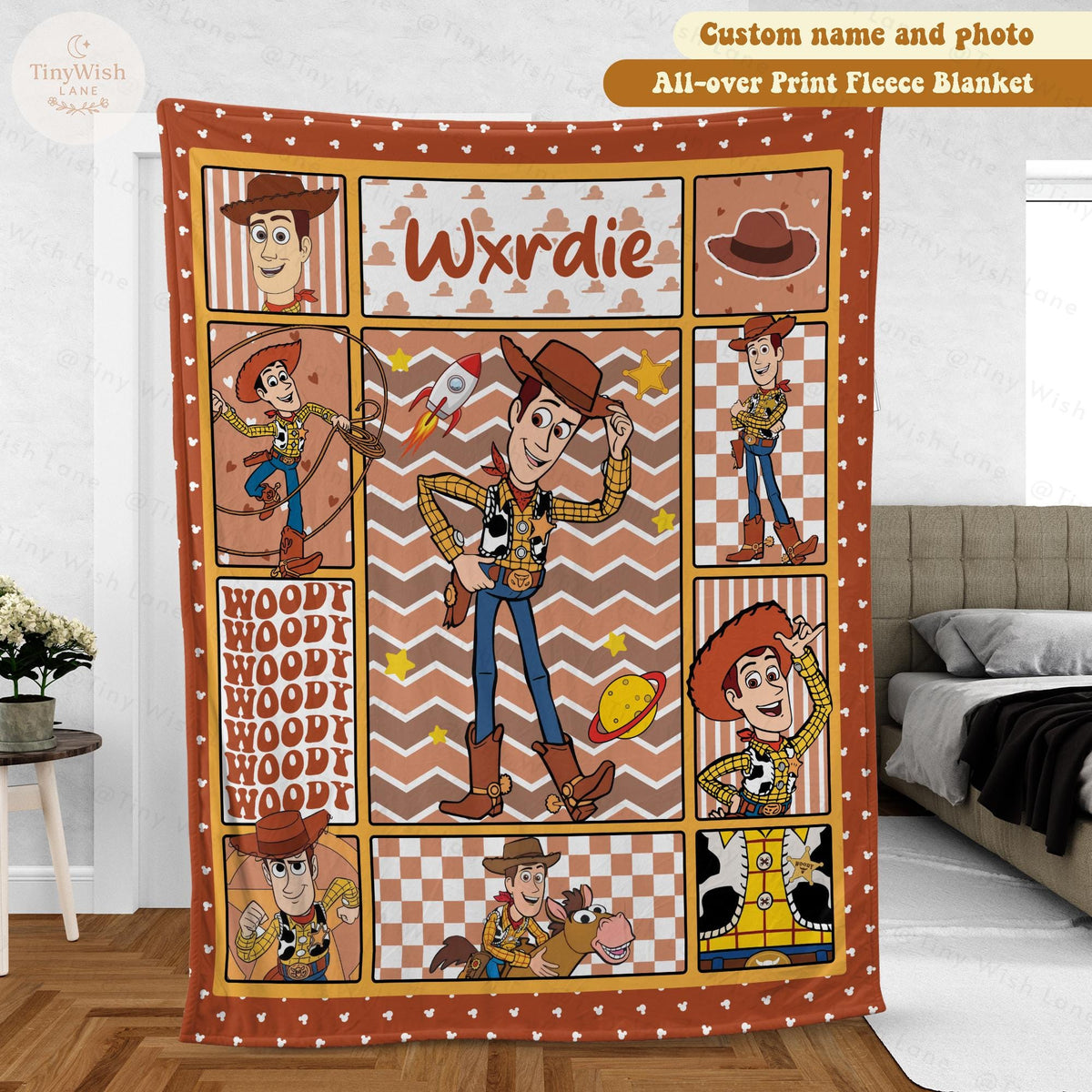 Personalized Toy Story Woody Blanket, Custom Name Disney Toy Story with Woody Blanket, Woody Buzz Lightyear Blanket, Toy Story Gift for Kids