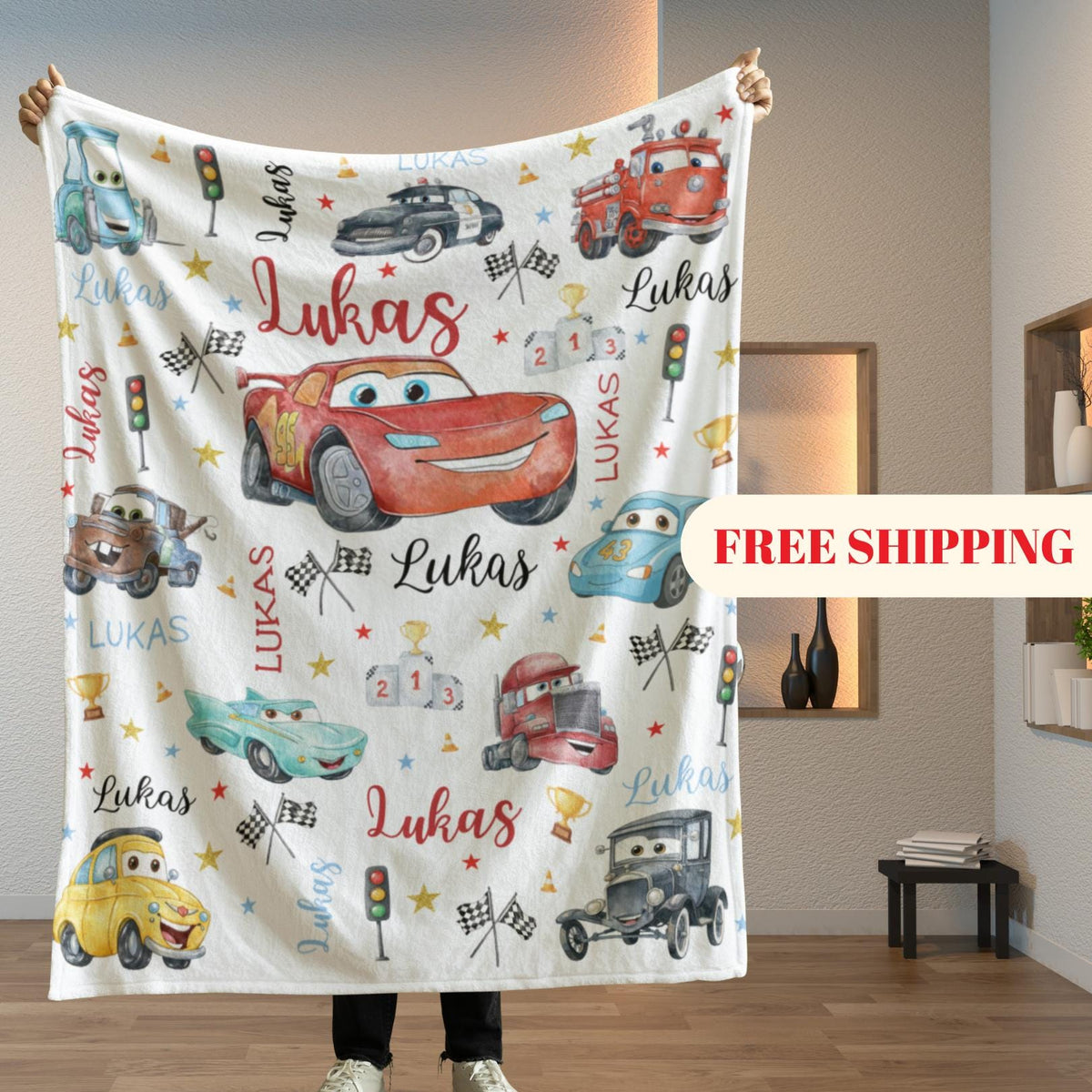 Lightning McQueen Baby Blanket, Baby Shower Gift, Customizable Blanket, Disney Blanket, Disney Home Decor, Cars Blanket, Sherpa Blanket