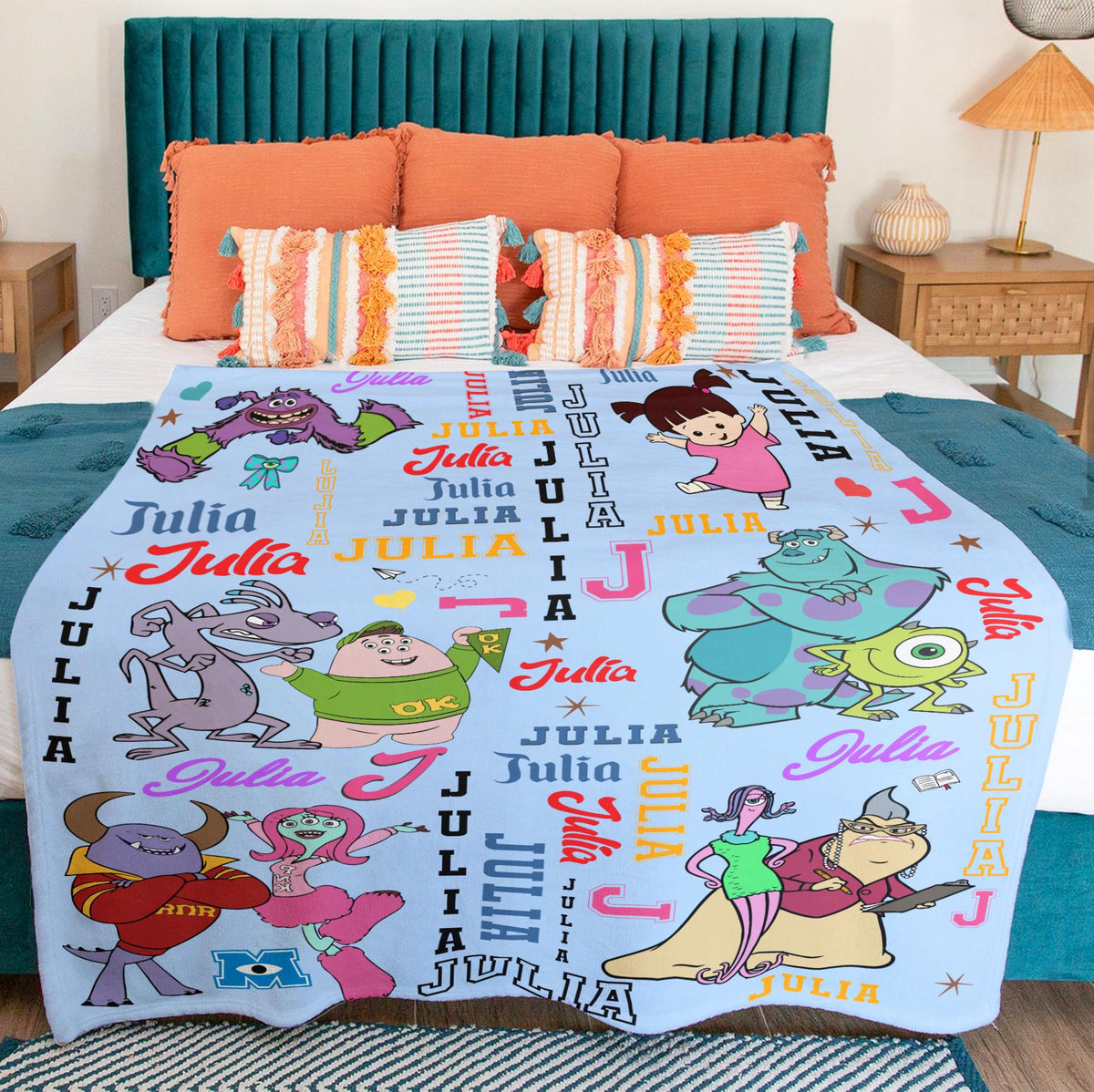 Custom Disney Monster Blanket, Monsters Inc Personalized Blanket for Kids,Toddler Birthday Gift, Baby Name Blanket,Cute Boo Sulley Mike Soft