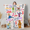 Custom Name Muppets Blanket, Personalized Kermit Miss Piggy Fleece Throw, Muppet Show Gift for Kids & Adults, Cute Cartoon Nursery Bedding