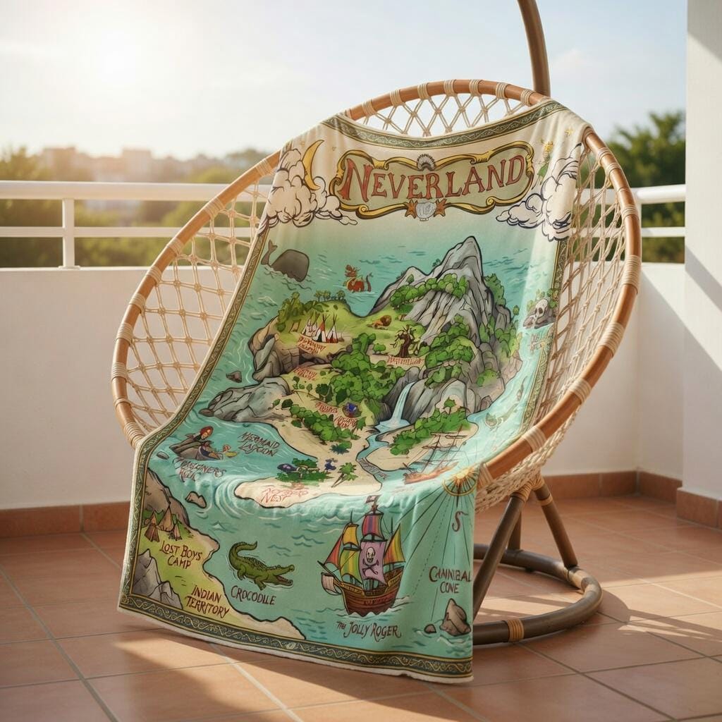 Neverland Map Fleece Blanket, Soft Cozy Peter Pan Inspired Blanket