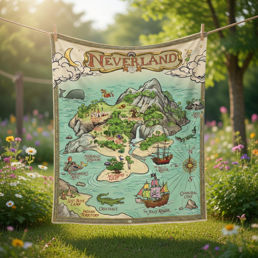 Neverland Map Fleece Blanket, Soft Cozy Peter Pan Inspired Blanket