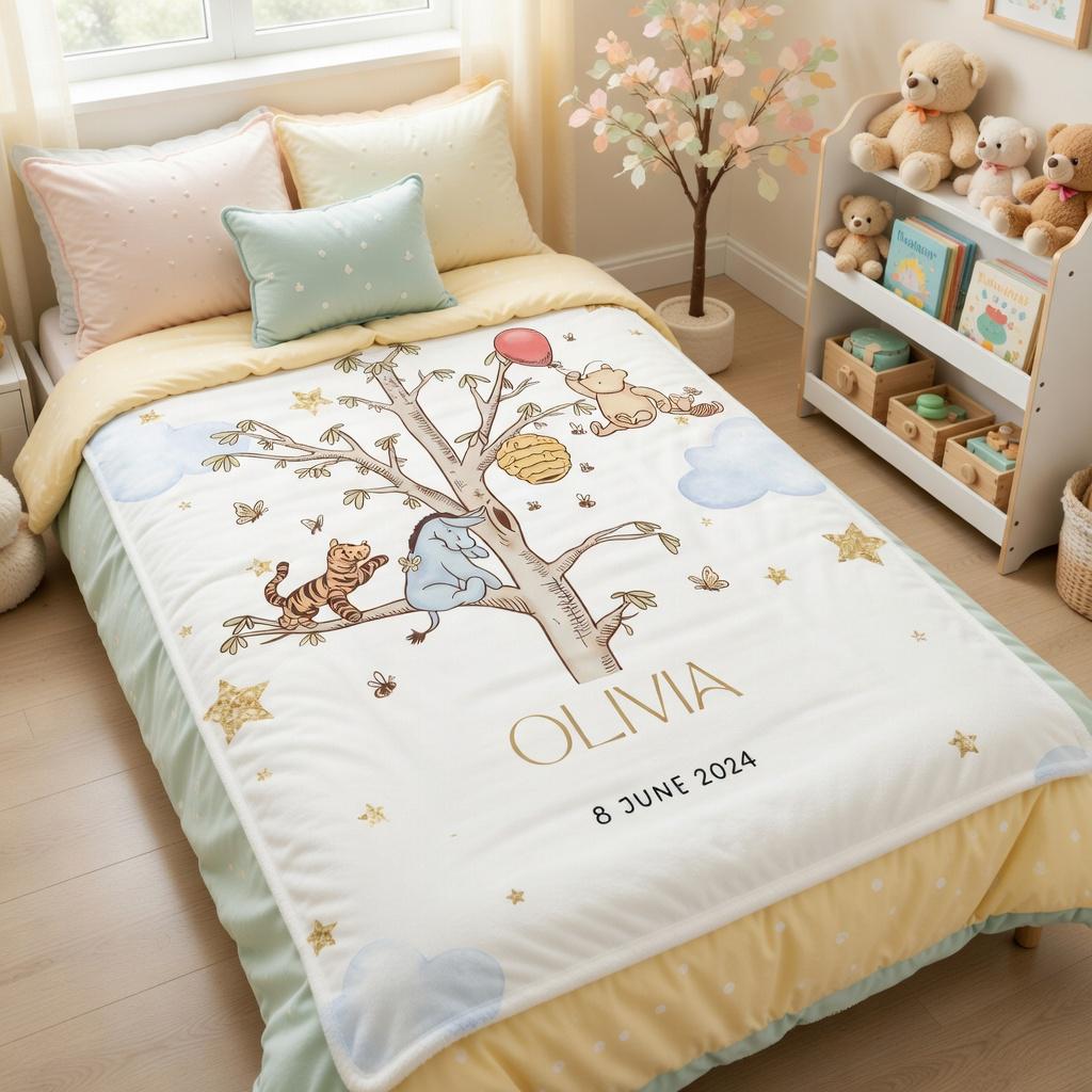 Custom Winnie The Pooh Fleece Blanket, Disney Pooh Baby Blanket, Retro Pooh & Friends Blanket