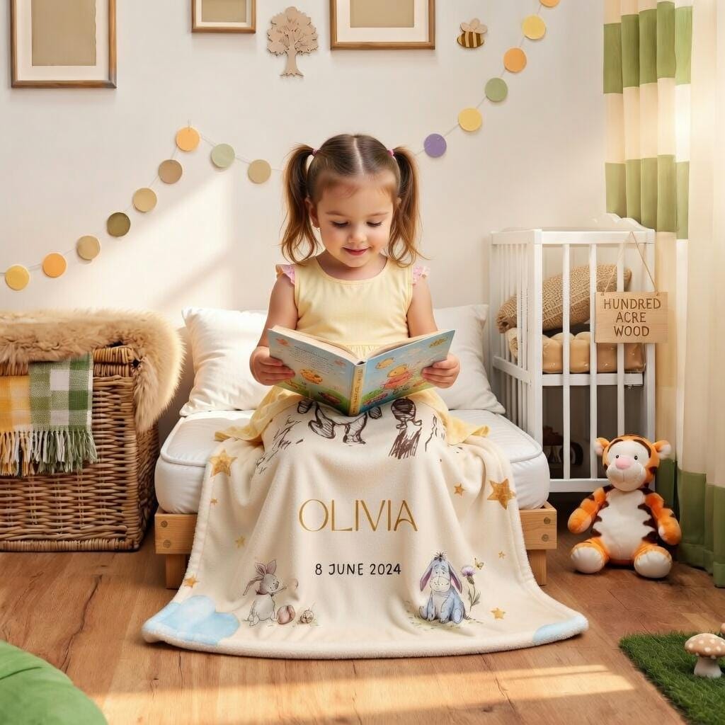 Personalized Winnie the Pooh Baby Blanket, Custom Name Classic Pooh Nursery Decor, Retro Pooh & Friends Blanket