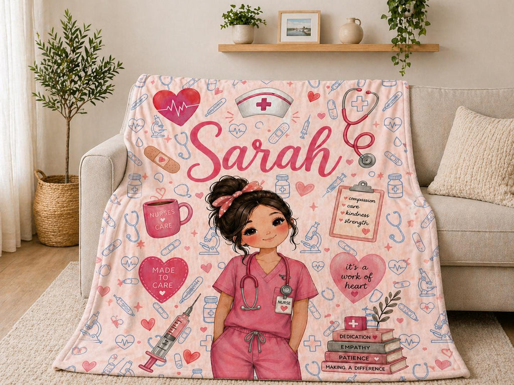 Personalized Nurse Blanket, Custom Nurse Gift, Pink Nurse Throw, RN Gift, Nurse Appreciation, Healthcare Worker Gift, Nurse Graduation Gift