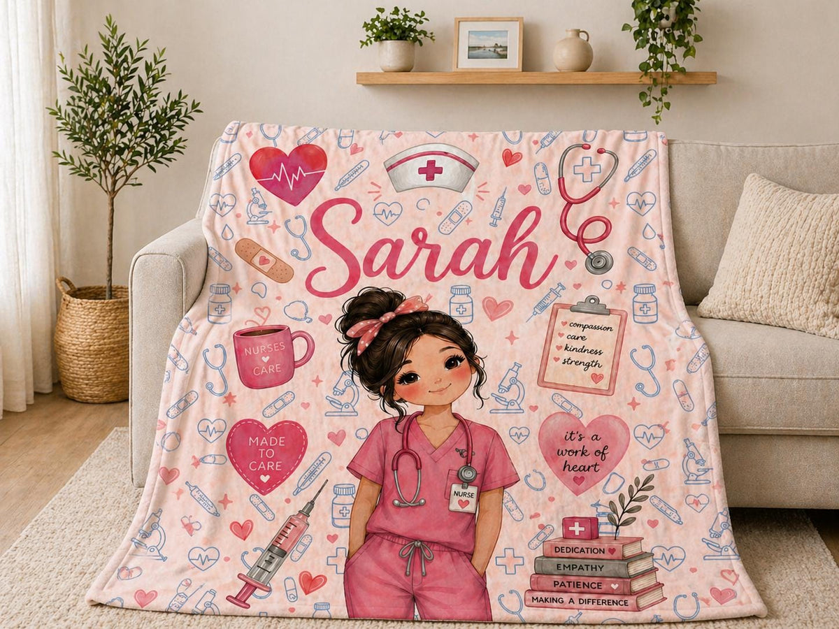 Personalized Nurse Blanket, Custom Nurse Gift, Pink Nurse Throw, RN Gift, Nurse Appreciation, Healthcare Worker Gift, Nurse Graduation Gift