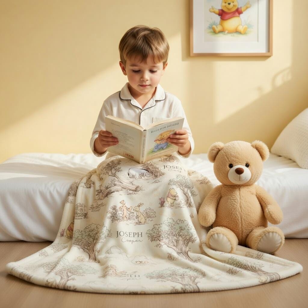 Personalized Classic Winnie the Pooh Blanket, Custom Hundred Acre Wood Nursery Plushies, Vintage Pooh and Friends Blanket