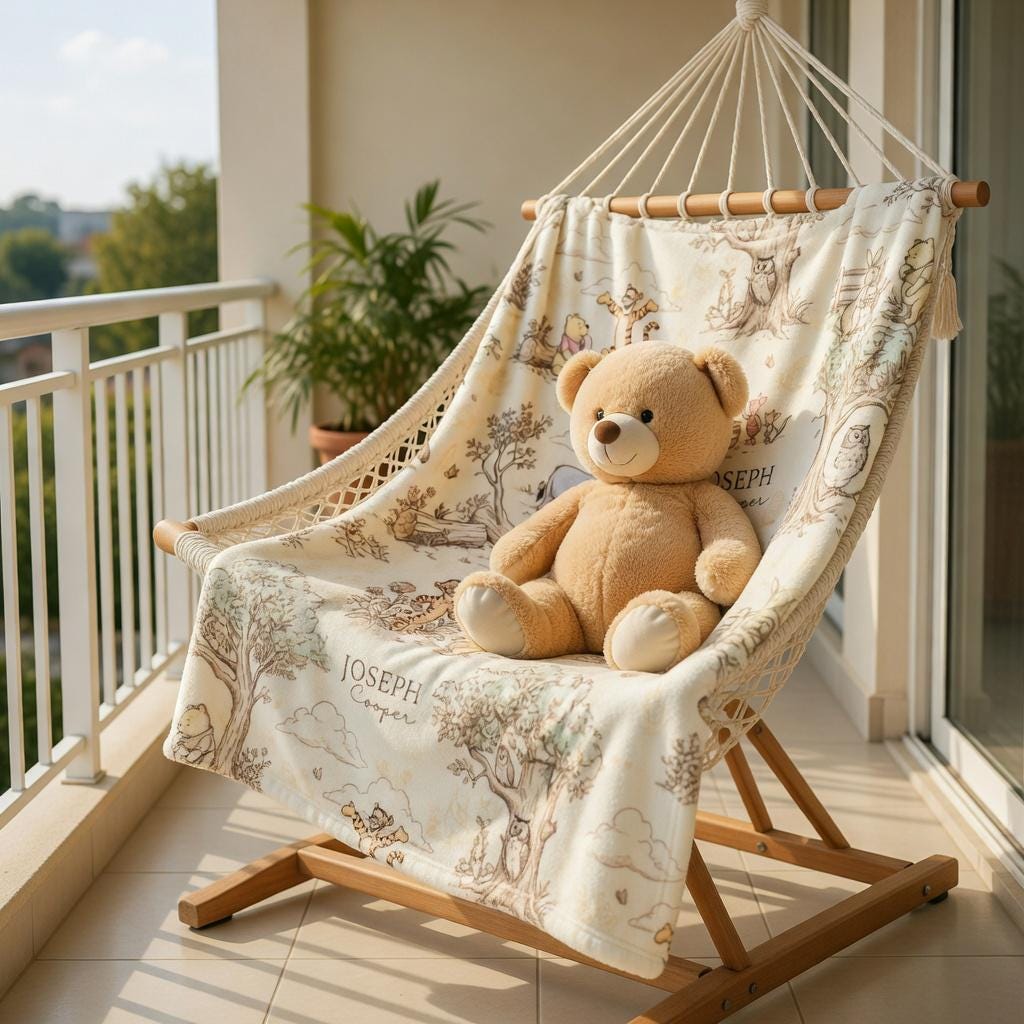 Personalized Classic Winnie the Pooh Blanket, Custom Hundred Acre Wood Nursery Plushies, Vintage Pooh and Friends Blanket