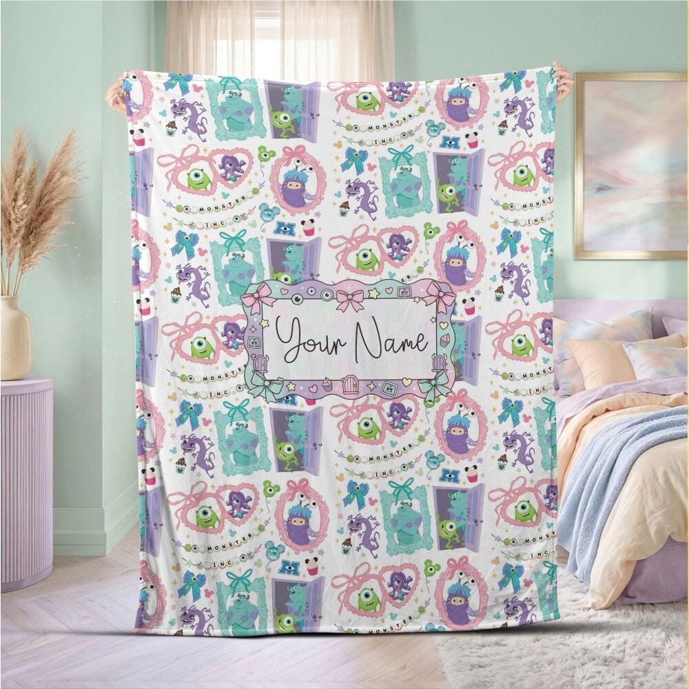 Adorable Monsters Inc Coquette Custom Blanket, Personalized Name Mike Sulley Boo Throw, Scary Cute Nursery Decor Birthday Gift 2026
