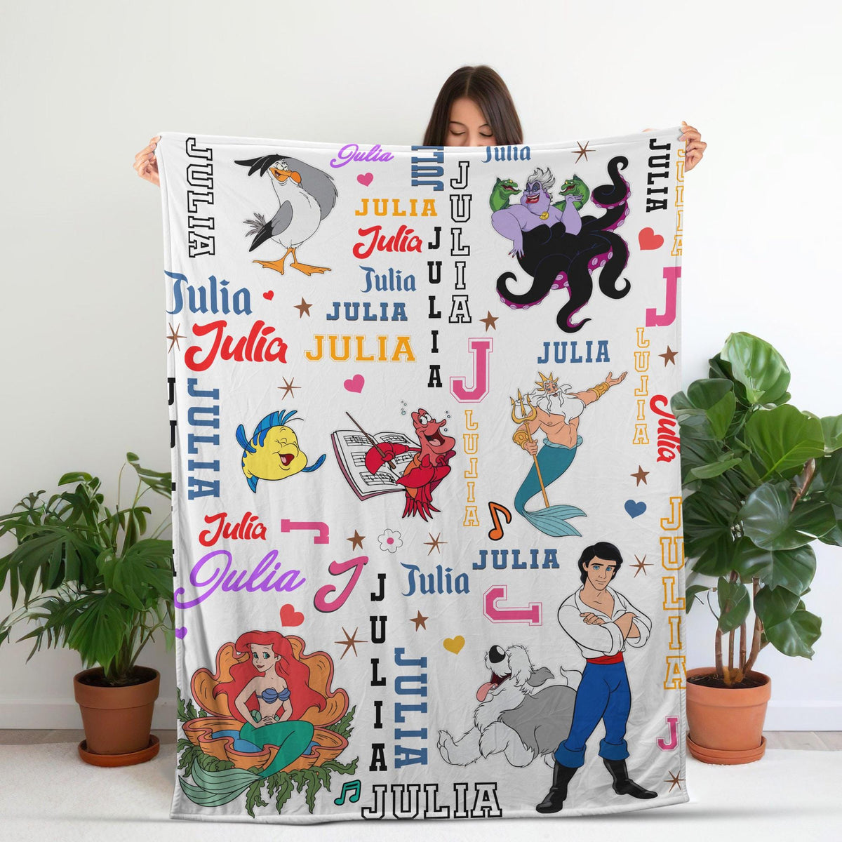 Personalized The Little Mermaid Blanket, Custom Ariel Blanket, Disney Princess Blanket, Personalized Blanket for Kids,Toddler Birthday Gift