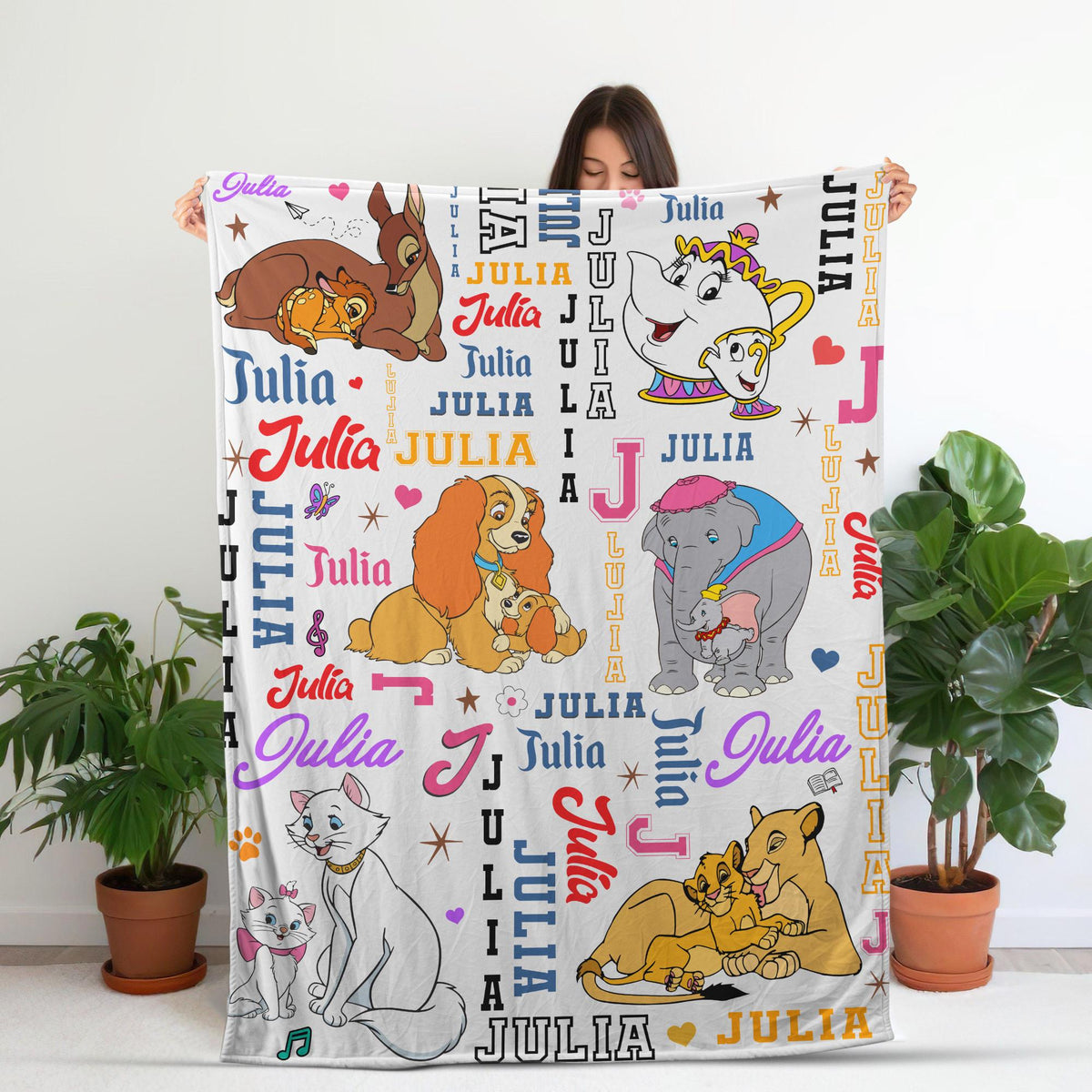 Custom Disney Mom Blanket, Personalized Disney Characters Mother's Day Gift, Baby Shower Gift, Bambi Dumbo Lion King Throw, Gift For Kids