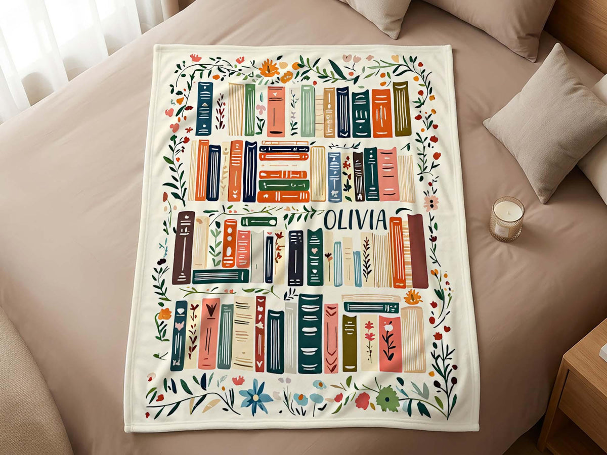 Personalized Book Blanket, Custom Name Reading Throw, Cozy Library Gift for Book Lovers and Readers