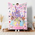 Personalized Disney Princess Blanket, Custom Watercolor Princess Castle Baby Girl Gift,Nursery Decor, Kids Birthday Gift Throw,Birthday Girl