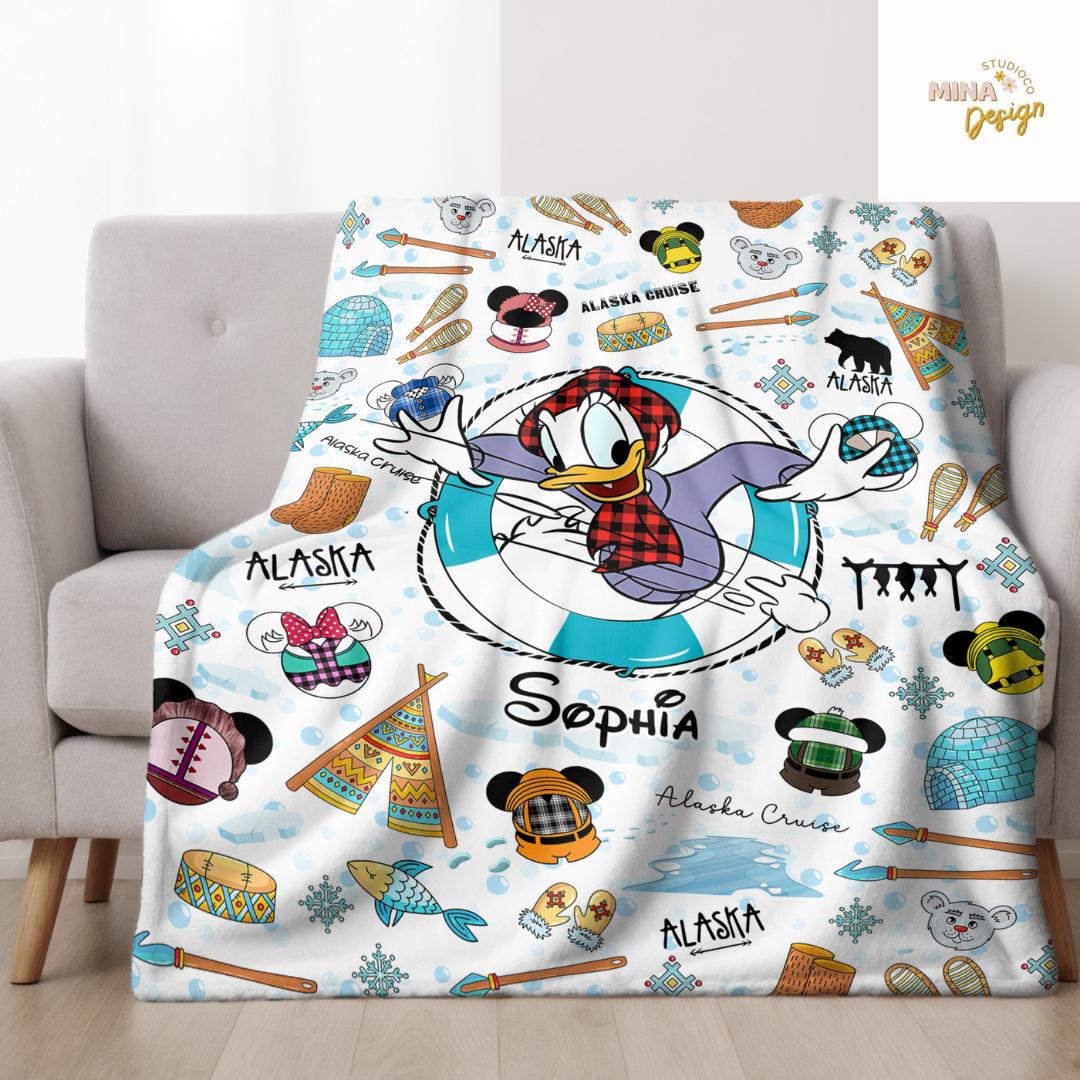 Personalized All Characters Disney Alaska Cruise Blanket, Mickey and Friends Alaskan Home Decor, Disney Wonder Magic Family Cruise Vacation