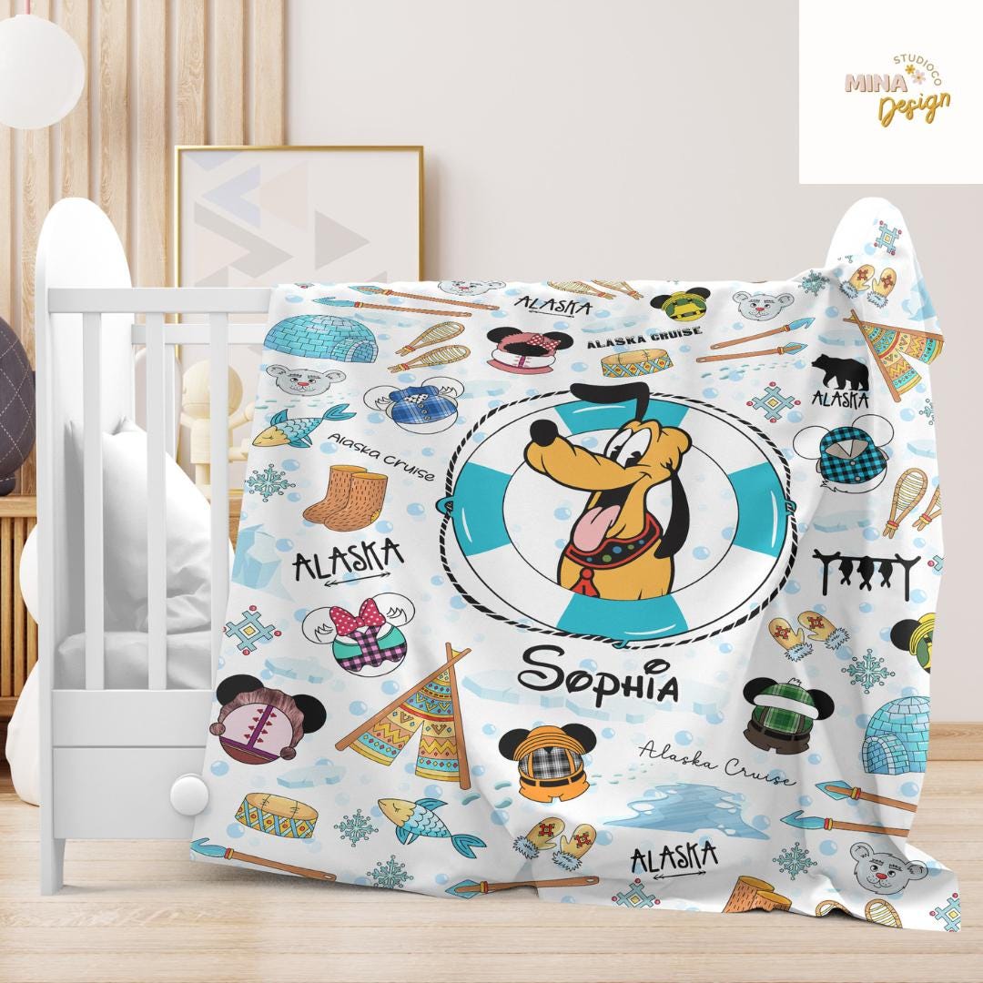 Personalized All Characters Disney Alaska Cruise Blanket, Mickey and Friends Alaskan Home Decor, Disney Wonder Magic Family Cruise Vacation
