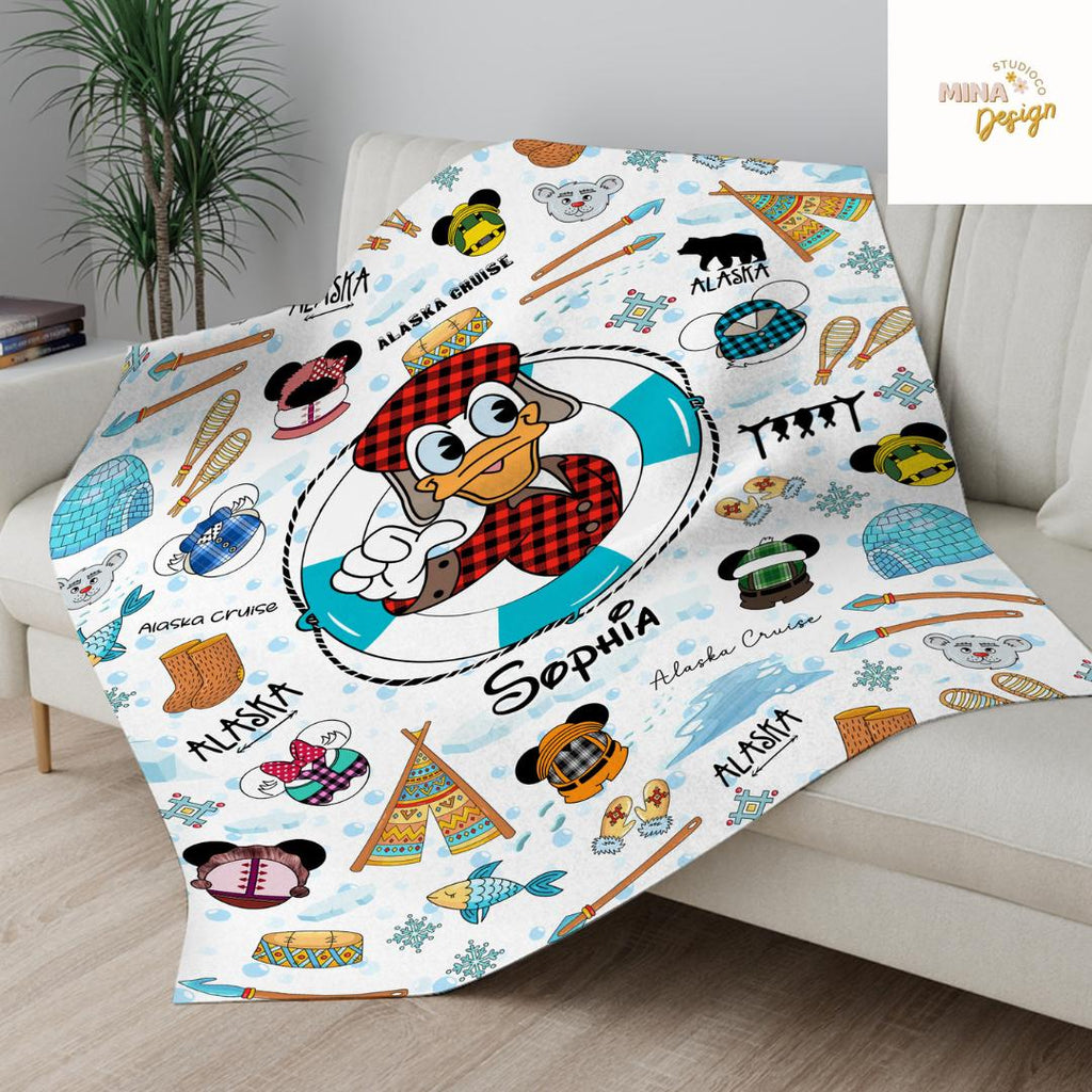 Personalized All Characters Disney Alaska Cruise Blanket, Mickey and Friends Alaskan Home Decor, Disney Wonder Magic Family Cruise Vacation