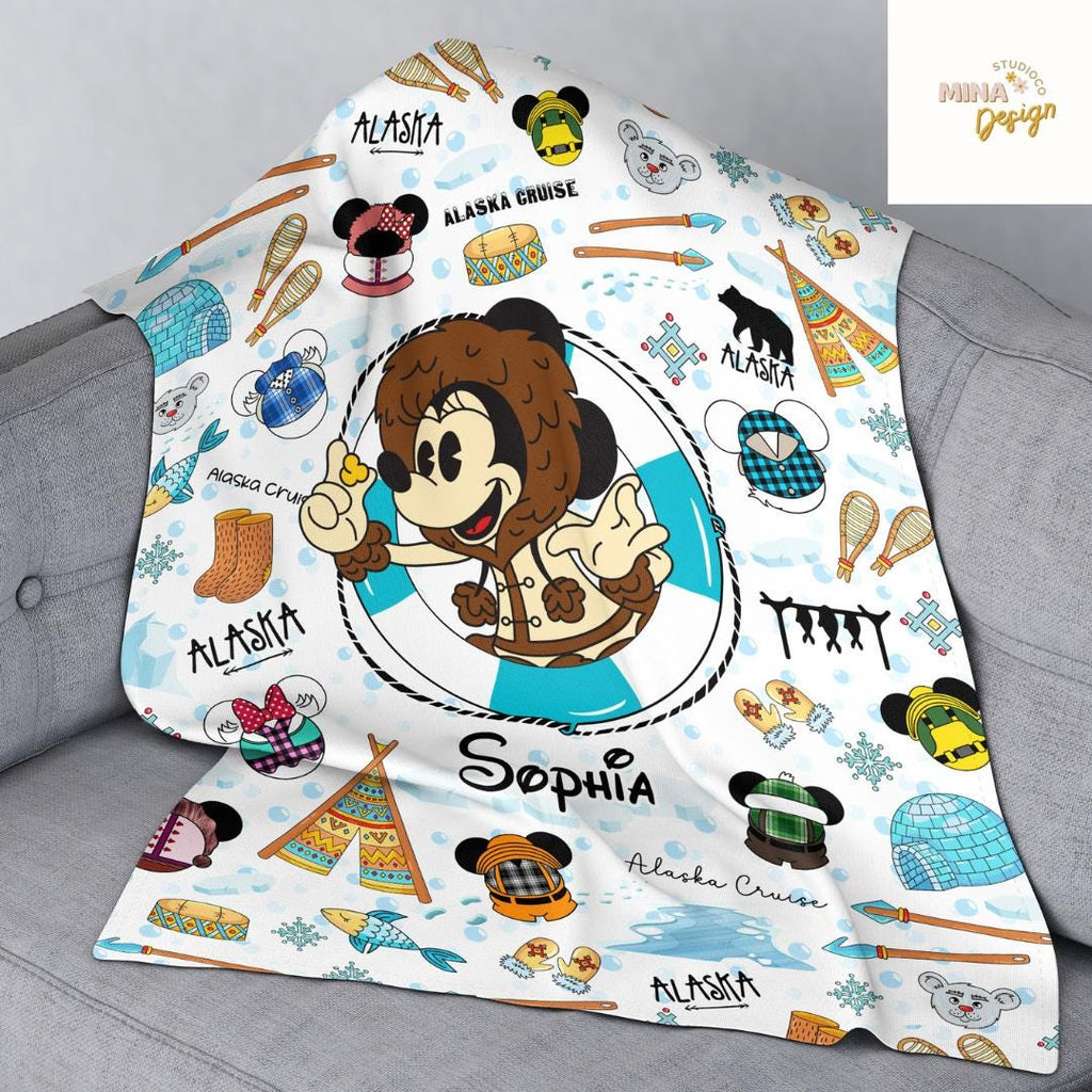 Personalized All Characters Disney Alaska Cruise Blanket, Mickey and Friends Alaskan Home Decor, Disney Wonder Magic Family Cruise Vacation