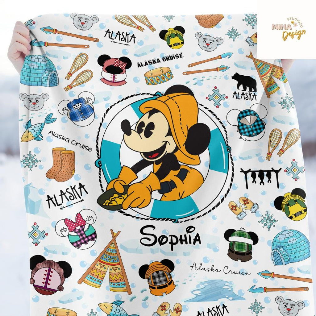 Personalized All Characters Disney Alaska Cruise Blanket, Mickey and Friends Alaskan Home Decor, Disney Wonder Magic Family Cruise Vacation