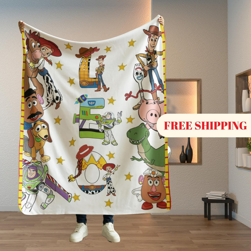 Personalized Toy Story Blanket, Custom Name Minky Flannel Throw