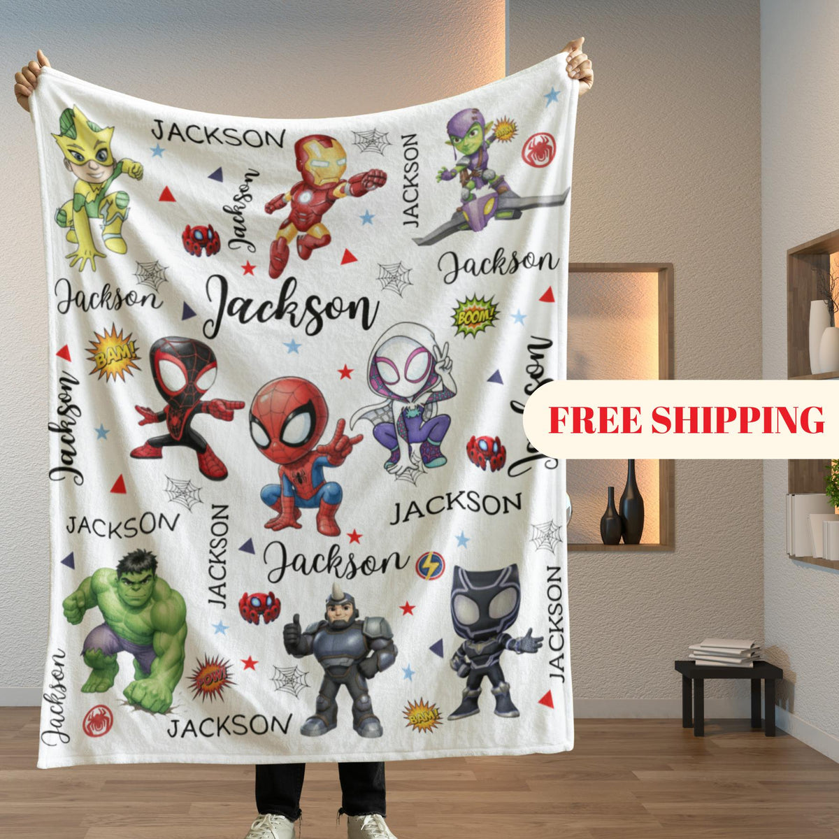 Personalized Disney Spidey & His Friends blanket, Watercolor Spiderman Blanket, Birthday Boy Girl blanket, Birthday Boy gift