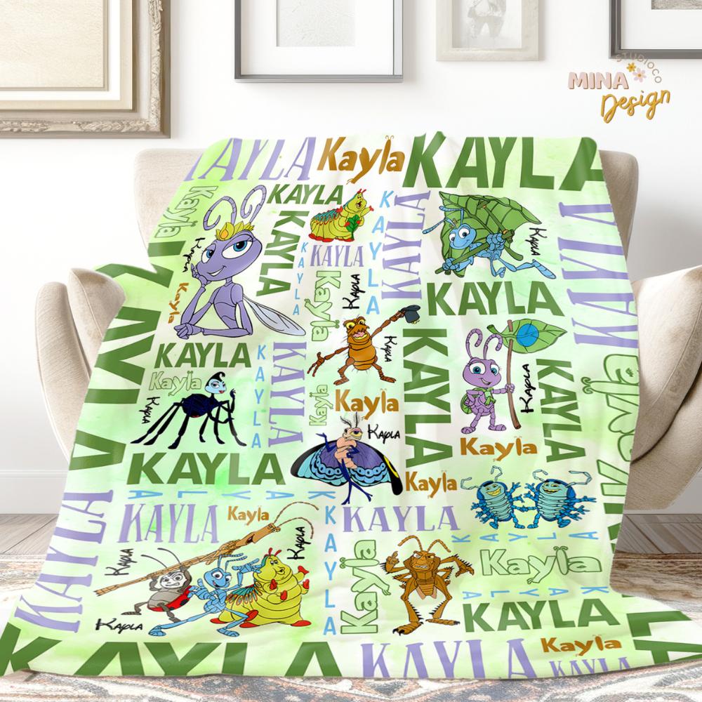 Personalized Disney A Bug's Life Blanket, Flik Princess Atta Heimlich Birthday Boy, Birthday Girl Family Home Decor Baby Shower Gift for Kid
