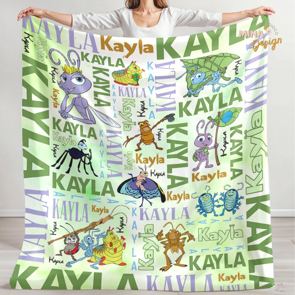 Personalized Disney A Bug's Life Blanket, Flik Princess Atta Heimlich Birthday Boy, Birthday Girl Family Home Decor Baby Shower Gift for Kid