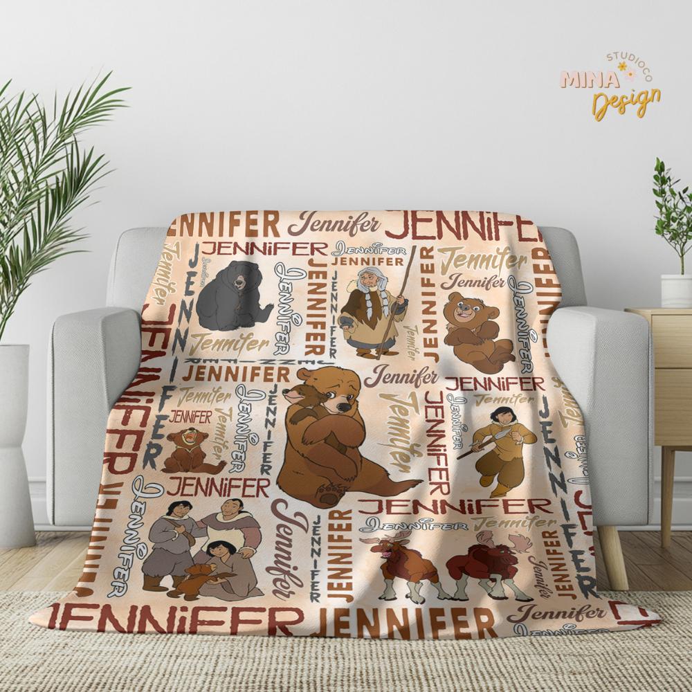 Personalized Disney Brother Bear Blanket, Kenai Koda Bear Alaska Birthday Boy, Birthday Girl, Walt Disney World Disneyland Family Home Decor