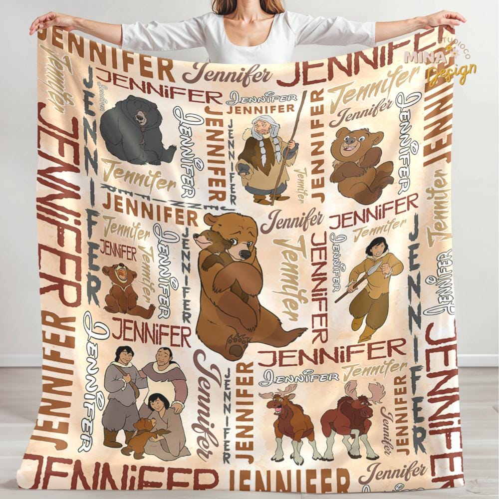 Personalized Disney Brother Bear Blanket, Kenai Koda Bear Alaska Birthday Boy, Birthday Girl, Walt Disney World Disneyland Family Home Decor