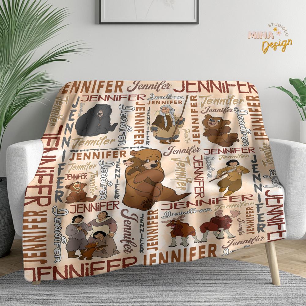 Personalized Disney Brother Bear Blanket, Kenai Koda Bear Alaska Birthday Boy, Birthday Girl, Walt Disney World Disneyland Family Home Decor