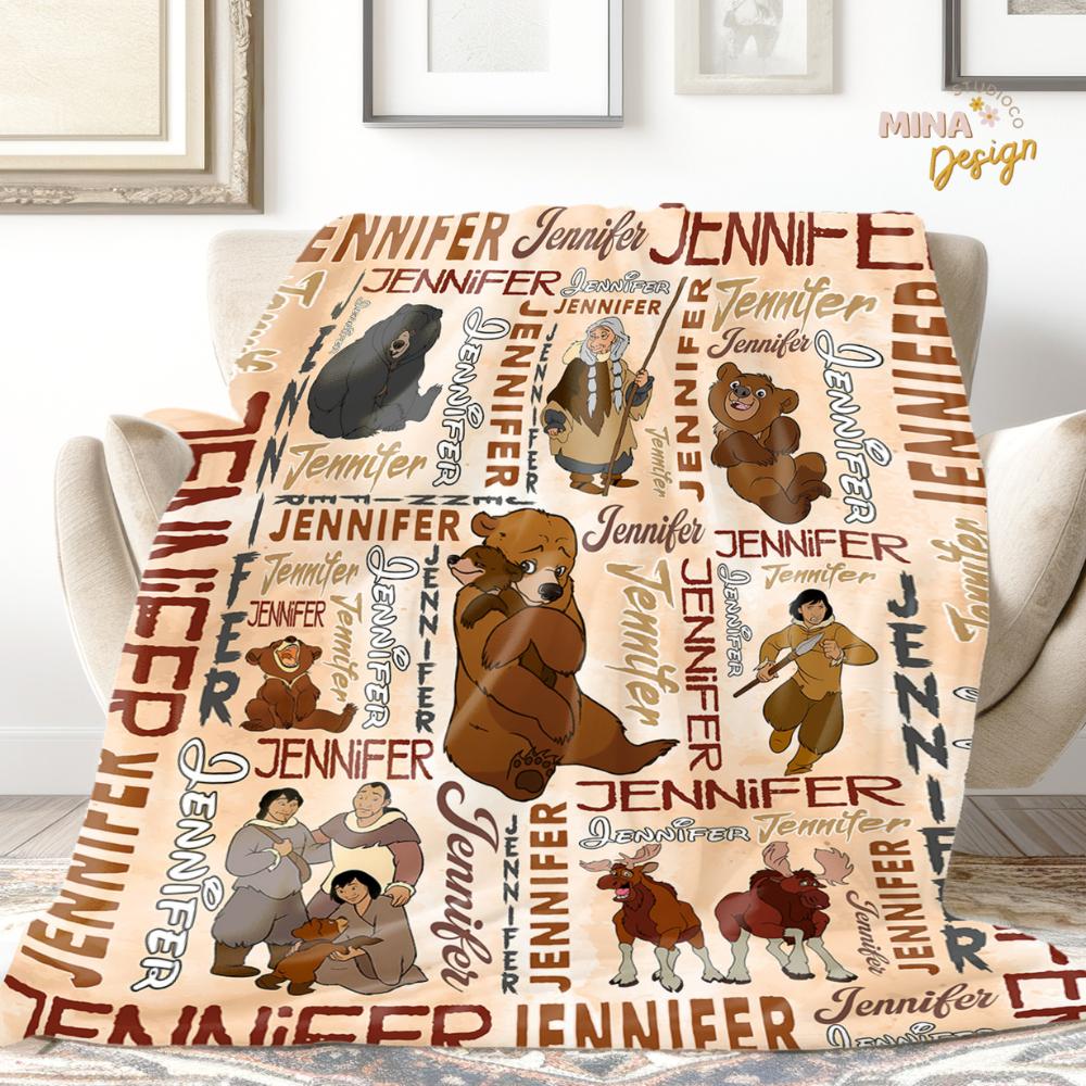 Personalized Disney Brother Bear Blanket, Kenai Koda Bear Alaska Birthday Boy, Birthday Girl, Walt Disney World Disneyland Family Home Decor