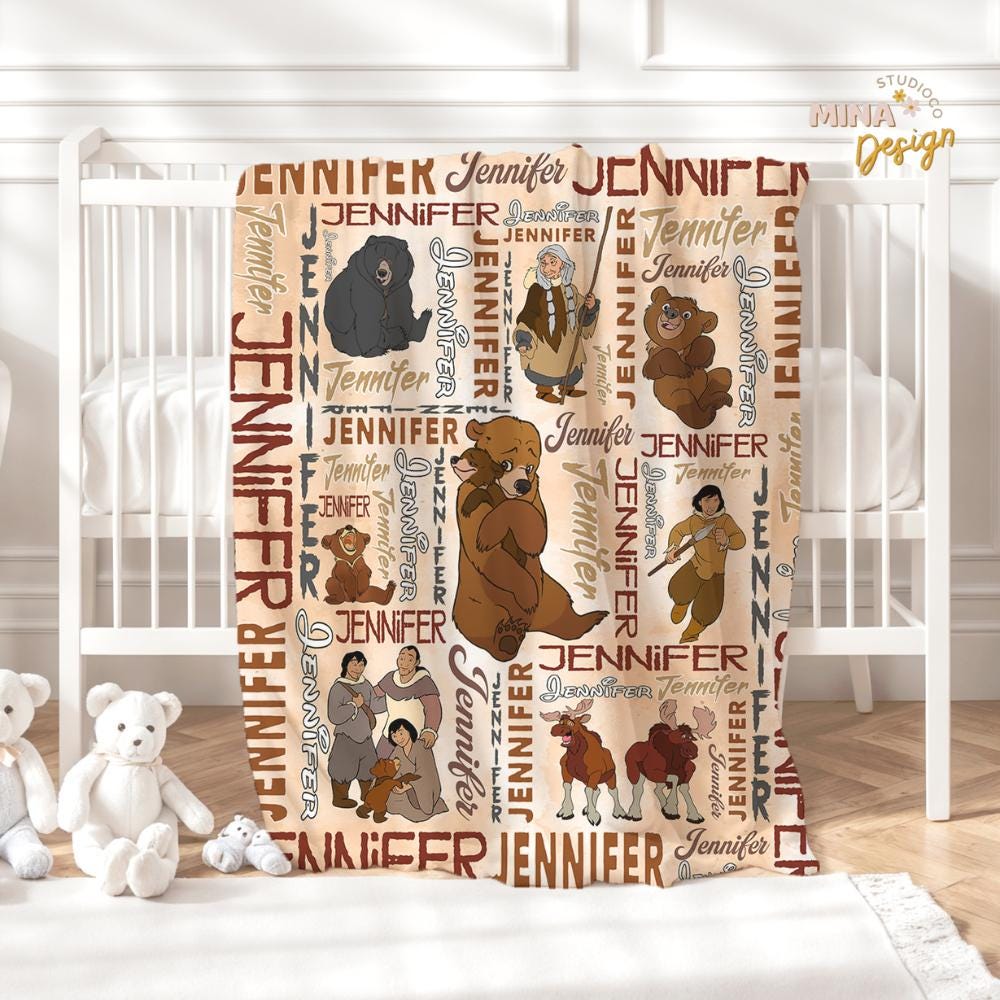 Personalized Disney Brother Bear Blanket, Kenai Koda Bear Alaska Birthday Boy, Birthday Girl, Walt Disney World Disneyland Family Home Decor