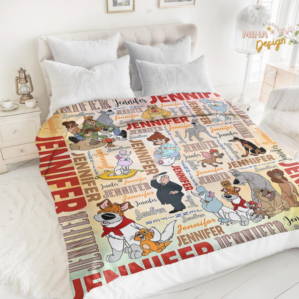 Personalized Disney Oliver & Company Blanket, Oliver Georgette Dog Lovers Birthday Boy, Birthday Girl, Dog Mom Dad Lovers Family Home Decor