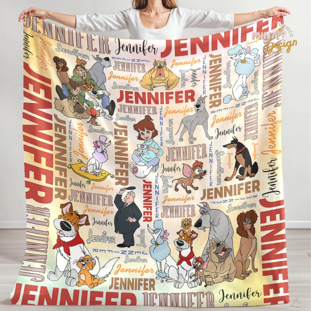 Personalized Disney Oliver & Company Blanket, Oliver Georgette Dog Lovers Birthday Boy, Birthday Girl, Dog Mom Dad Lovers Family Home Decor