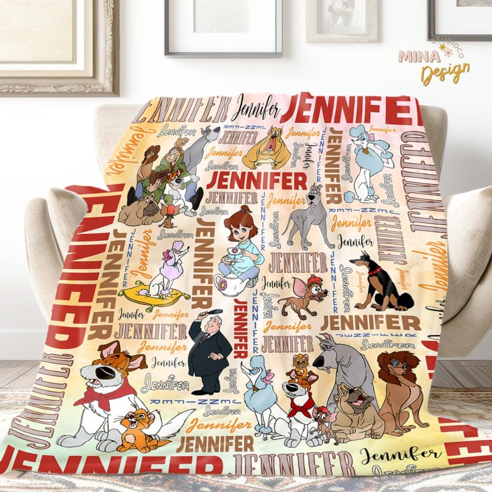 Personalized Disney Oliver & Company Blanket, Oliver Georgette Dog Lovers Birthday Boy, Birthday Girl, Dog Mom Dad Lovers Family Home Decor