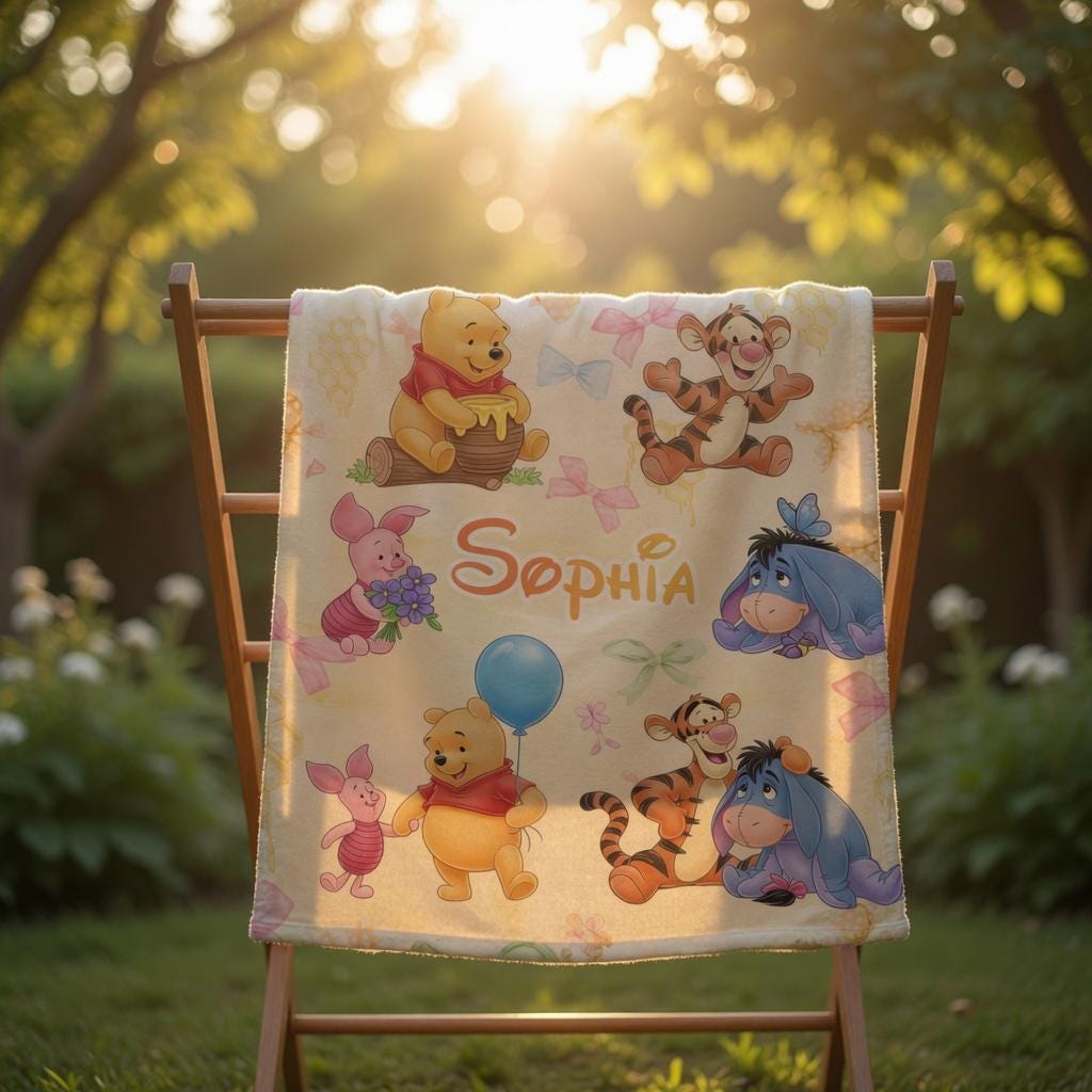 Personalized Winnie the Pooh Blanket, Custom Name with Winnie the Pooh Blanket, Classic Pooh Blanket, Storybook Newborn Gift
