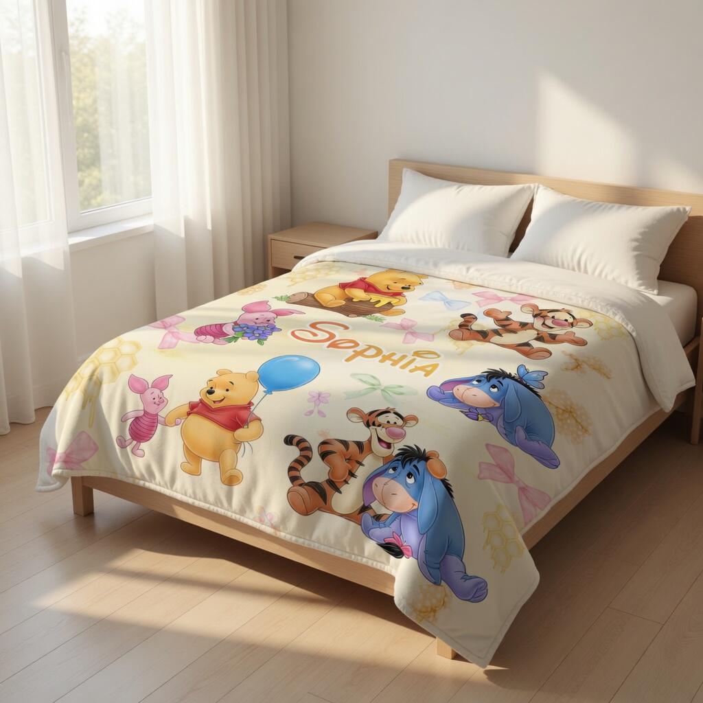 Personalized Winnie the Pooh Blanket, Custom Name with Winnie the Pooh Blanket, Classic Pooh Blanket, Storybook Newborn Gift